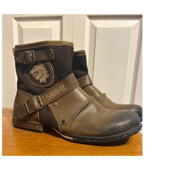 Otto Zone Men's Leather Biker Boots - Picture 1 of 8